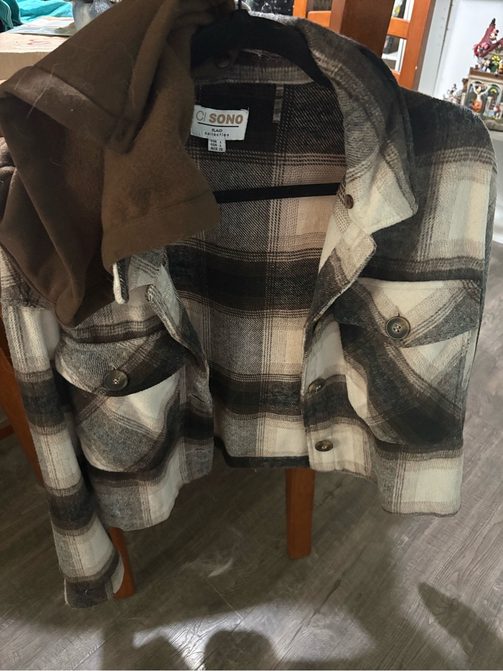 Ci Sono Black White and Gray Plaid Shacket